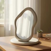 Espelho de Mesa Retangular Branco e Rosa 30x20cm para Decoração