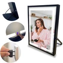 Espelho De Mesa Retangular Preto Com Led 6000k Touch Screen 40x28cm - Maquiagem