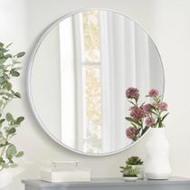 Espelho de parede DUQIMO branco redondo 76cm com moldura de madeira branca Espelho de parede DUQIMO branco redondo 76cm com moldura de madeira branca