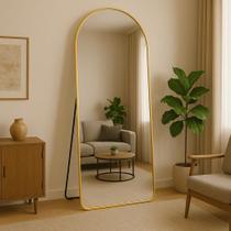 Espelho De Parede Grande Oval Arco Base Reta Corpo Inteiro 150x60 Moldura em Metal