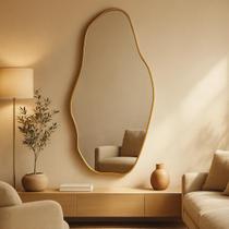 Espelho De Parede Orgânico 110x50 Moldura Alumínio Moderno Decorativo