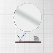 Espelho de Parede Redondo 40cm Diâmetro + Prateleira em MDF