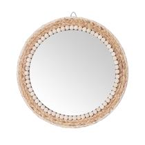 Espelho de parede suspenso SWTHONY Boho Rattan 38 cm com miçangas 30 cm Espelho de parede suspenso SWTHONY Boho Rattan 38 cm com miçangas 30 cm