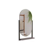 Espelho de Quarto Solteiro Oval Ori c/ Prateleira Metalica 41X87cm Titanium - MGM Espelho de Quarto Solteiro Oval Ori c/ Prateleira Metalica 41X87cm Titanium - MGM