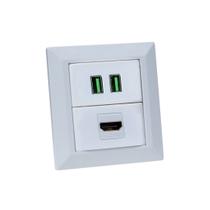 Espelho de Tomada Duplo Chanfrado 1 HDMI 2Usb 4.9A Espelho de Tomada Duplo Chanfrado 1 HDMI 2Usb 4.9A