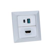 Espelho de Tomada Duplo Chanfrado 1 HDMI 2Usb 9.0A Br