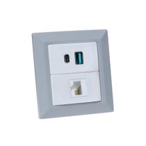 Espelho de Tomada Duplo Chanfrado 1 RJ-45 Cat5e 2Usb 9.0A Cz