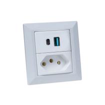 Espelho de Tomada Duplo Chanfrado 1 Tom 20A 2 Usb 9.0A Branco