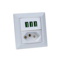 Espelho de Tomada Duplo Chanfrado 1 Tom 20A 3 Usb 5.2A Branco