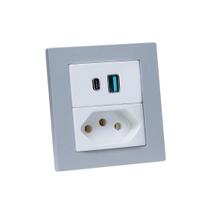 Espelho de Tomada Duplo Reto 1 Tom 20A 2 Usb 9.0A 1 TipoC Cz Espelho de Tomada Duplo Reto 1 Tom 20A 2 Usb 9.0A 1 TipoC Cz