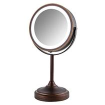 Espelho de vaidade iluminado por forno, tampo de mesa, 360 graus recarregável de dupla face girando 7'' Circle LED, ampliação 1X 7X, Ideal para maquiagem e limpeza, plugue USB operado, bronze antigo MCTR70ABZ1X7X