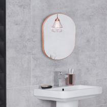 Espelho de Vidro Oval Londres com Borda Rose Gold 40x30cm