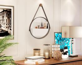 Espelho Decoração Ambiente 50cm Adnet couro cor Marrom - Comprar Moveis em Casa
