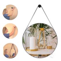 Espelho Decoração De Parede Alça Em Couro 40cm C/ Suporte - Rei dos Vidros