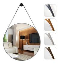 Espelho Decoração De Parede Alça Em Couro 60cm C/ Suporte