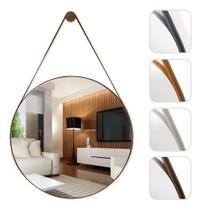 Espelho Decoração De Parede Alça Em Couro 60cm C/ Suporte