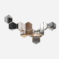 Espelho Decorativo Acrílico Hexágono Colmeia Espelhado Casa Sala Quarto Pequeno Médio Grande10 Peças