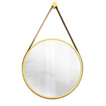 Espelho Decorativo Adnet Amarelo Alça Café 40cm Redondo