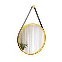 Espelho Decorativo Adnet Amarelo Alça material sintético Preto 50 cm Redondo
