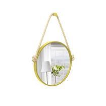 Espelho Decorativo Adnet Amarelo Alça Sisal Natural 40Cm