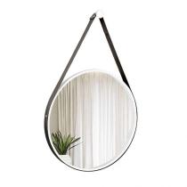 Espelho Decorativo Adnet Branco Alça material sintético Preto 40 cm Redondo