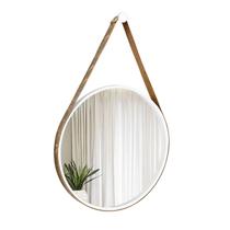 Espelho Decorativo Adnet Branco Alça material sintético Rajado 60 cm Redondo