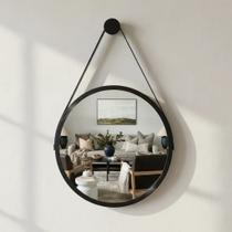 Espelho Decorativo Adnet de Parede Redondo Preimum Artesanal com Alça Suspenso 60cm com Suporte Salas Quartos Banheiros Hall Closets