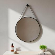 Espelho Decorativo Adnet Grande de Parede Redondo com Alça em Material Ecológico 60cm + Suporte - Rei dos Vidros