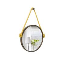 Espelho Decorativo Adnet Marrom Alça Sisal Amarelo 40 cm Redondo