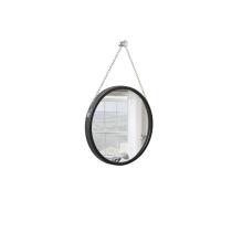 Espelho Decorativo Adnet Preto Alça Corrente Cromada 30 cm Redondo Espelho Decorativo Adnet Preto Alça Corrente Cromada 30 cm Redondo