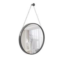 Espelho Decorativo Adnet Preto Alça Corrente Cromada 40Cm