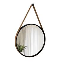 Espelho Decorativo Adnet Preto Alça material sintético Rajado 40 cm Redondo