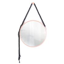 Espelho Decorativo Adnet Rosa Alça Macramê Preta 50 cm Redondo