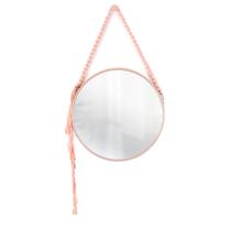 Espelho Decorativo Adnet Rosa Alça Macramê Salmão 60 cm Redondo