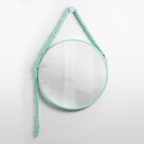 Espelho Decorativo Adnet Verde Alça Macramê Verde Água 40 cm Redondo Espelho Decorativo Adnet Verde Alça Macramê Verde Água 40 cm Redondo