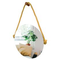 Espelho Decorativo Adnet Vintage Alça Sisal Amarela 50 cm Redondo