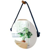 Espelho Decorativo Adnet Vintage Alça Sisal Azul 50 cm Redondo