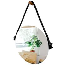 Espelho Decorativo Adnet Vintage Alça Sisal Preta 50 Cm