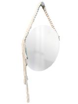 Espelho Decorativo Adnet Vintage Macramê Cru 60 Cm Redondo