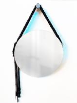 Espelho Decorativo Adnet Vintage Macramê Preto 40 Cm Redondo