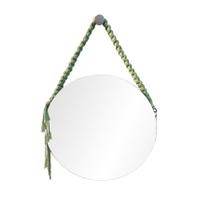 Espelho Decorativo Adnet Vintage Macramê Verde Limão 40 Cm