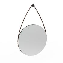 Espelho Decorativo Adnet Wood Preto Alça material sintético Café 38 cm Redondo