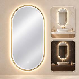 Espelho Decorativo Cápsula Borda Dourada Com Iluminação 50x80cm - Goldenx