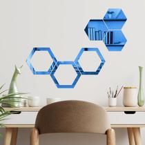 Espelho Decorativo Colmeia Hexagonal Vazada Azul