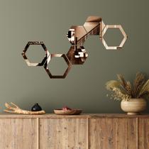 Espelho Decorativo Colmeia Hexagonal Vazada Bronze