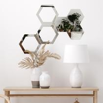 Espelho Decorativo Colmeia Hexagonal Vazada Prata