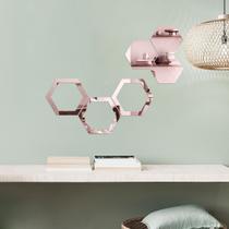 Espelho Decorativo Colmeia Hexagonal Vazada Rose