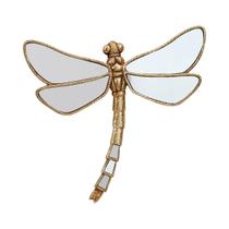 Espelho Decorativo De Parede Em Resina Dourada Com Libélula - Artesanato Decorativo Com Acabamento