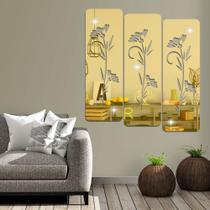 Espelho Decorativo Em Acrílico Flores Sala Cozinha Gold - Decore Papéis de Parede