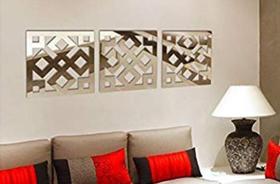 Espelho Decorativo Ladrilhos Quarto Sala 50Cm 4Peças Espelho Decorativo Ladrilhos Quarto Sala 50Cm 4Peças